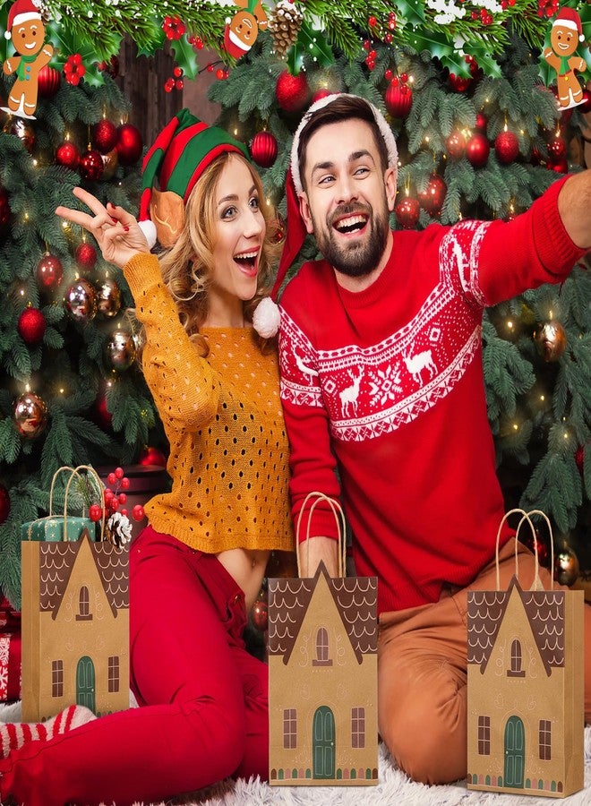 مارسبارك مجموعة مارسبارك من 24 كيس هدايا لعيد الميلاد، أكياس هدايا على شكل منزل خبز الزنجبيل، أكياس ورقية عتيقة لحفلات عيد الميلاد، أكياس حلوى ومقبلات مع مقبض، أكياس كرافت بنية اللون، هدايا للحفلات، مثالية لتغليف هدايا العيد - Image 3